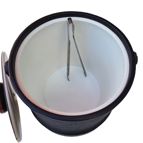 Vintage MCM faux leather Ice bucket with Lid and tongs - Picture 6 of 15
